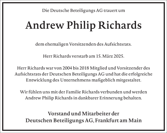 Traueranzeige von Andrew Philip Richards von Frankfurter Allgemeine Zeitung