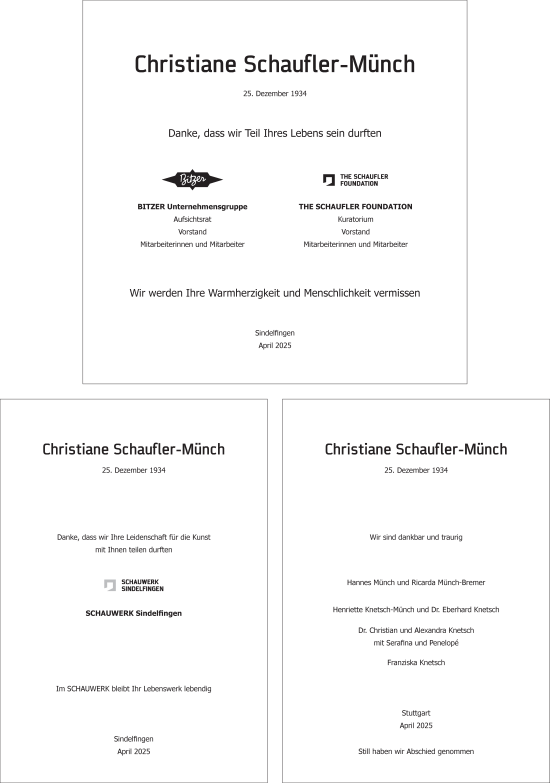Traueranzeige von Christiane Schaufler-Münch von Frankfurter Allgemeine Zeitung