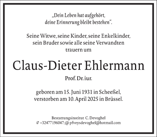 Traueranzeige von Claus-Dieter Ehlermann von Frankfurter Allgemeine Zeitung