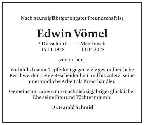 Traueranzeige von Edwin Vömel von Frankfurter Allgemeine Zeitung