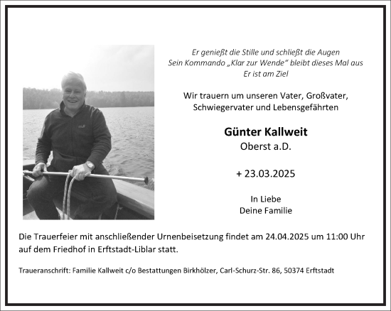 Traueranzeige von Günter Kallweit von Frankfurter Allgemeine Zeitung