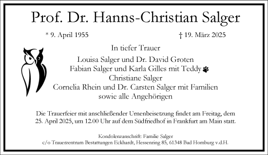 Traueranzeige von Hanns-Christian Salger von Frankfurter Allgemeine Zeitung