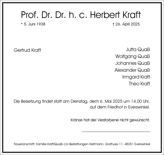Traueranzeige von Herbert Kraft von Frankfurter Allgemeine Zeitung