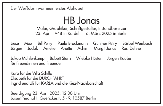 Traueranzeige von Jonas HB von Frankfurter Allgemeine Zeitung