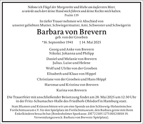Traueranzeige von Barbara von Brevern von Frankfurter Allgemeine Zeitung
