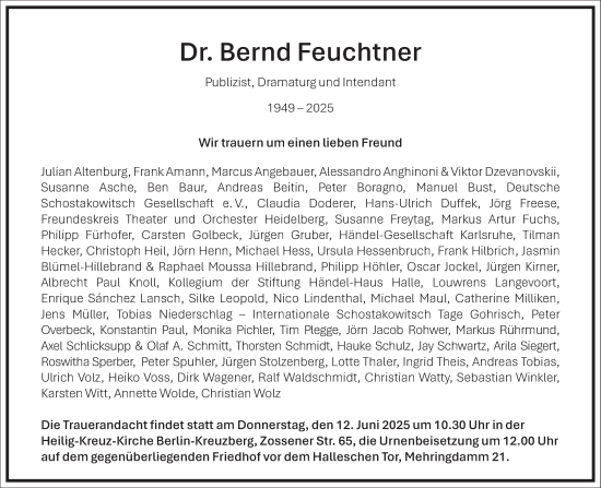 Traueranzeige von Bernd Feuchtner von Frankfurter Allgemeine Zeitung