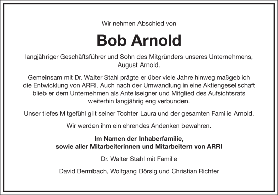 Traueranzeige von Bob Arnold von Frankfurter Allgemeine Zeitung