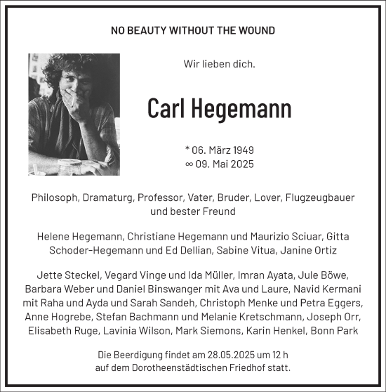 Traueranzeige von Carl Hegemann von Frankfurter Allgemeine Zeitung