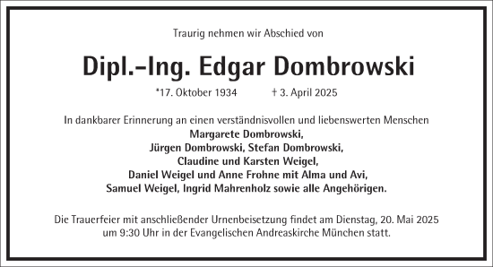 Traueranzeige von Edgar Dombrowski von Frankfurter Allgemeine Zeitung