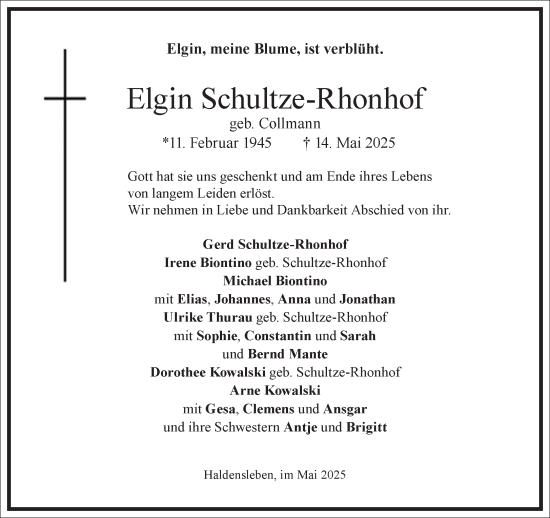 Traueranzeige von Elgin Schultze-Rhonhof von Frankfurter Allgemeine Zeitung