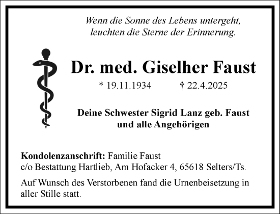 Traueranzeige von Giselher Faust von Frankfurter Allgemeine Zeitung