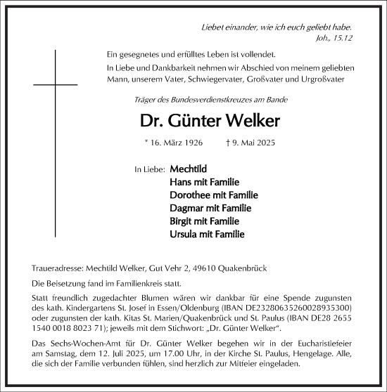 Traueranzeige von Günter Welker von Frankfurter Allgemeine Zeitung