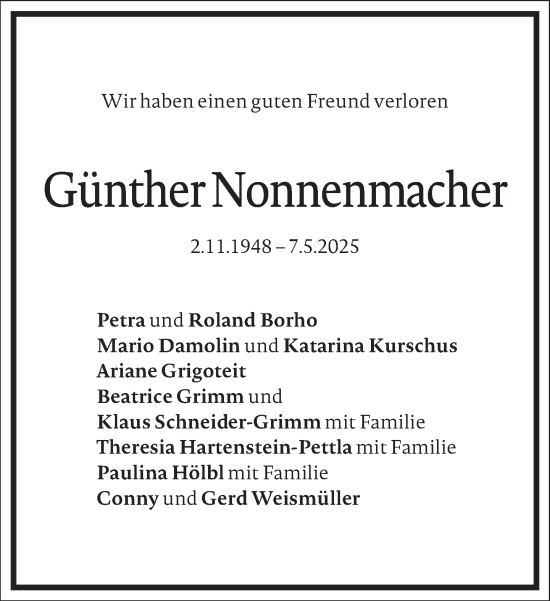 Traueranzeige von Günther Nonnenmacher von Frankfurter Allgemeine Zeitung