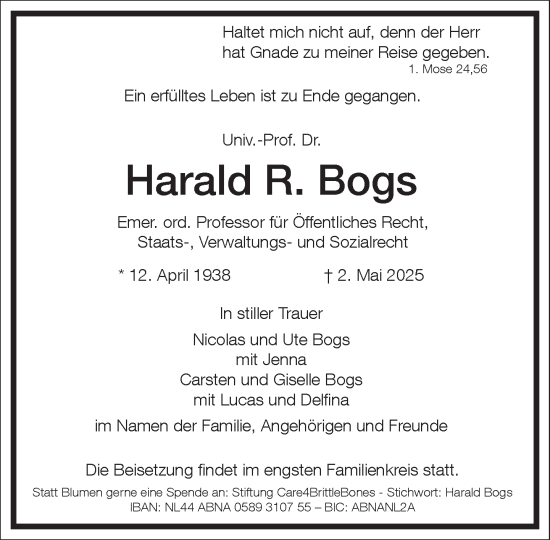 Traueranzeige von Harald R. Bogs von Frankfurter Allgemeine Zeitung
