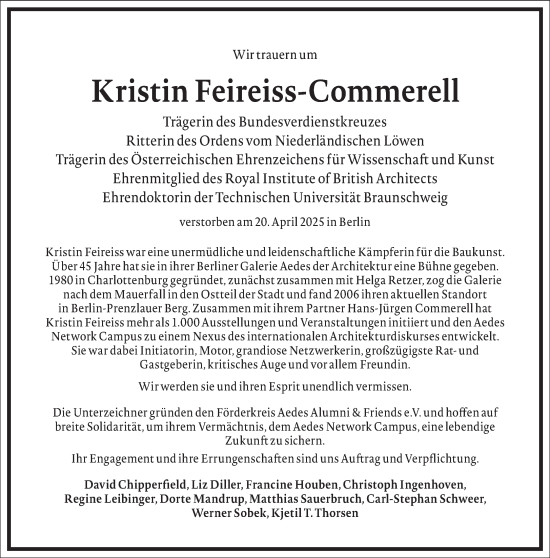 Traueranzeige von Kristin Feireiss-Commerell von Frankfurter Allgemeine Zeitung