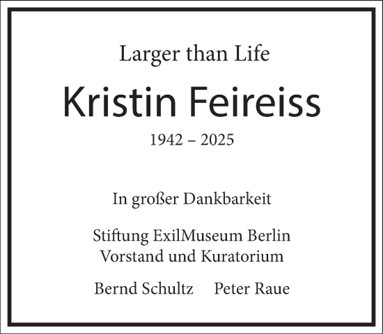 Traueranzeige von Kristin Feireiss von Frankfurter Allgemeine Zeitung