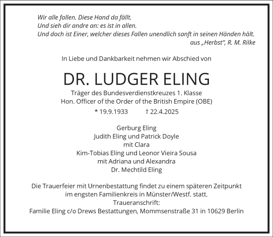 Traueranzeige von Ludger Eling von Frankfurter Allgemeine Zeitung