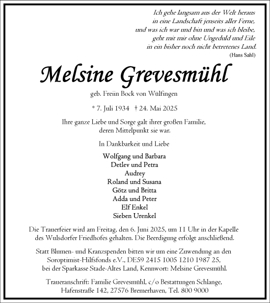 Traueranzeige von Melsine Grevesmühl von Frankfurter Allgemeine Zeitung