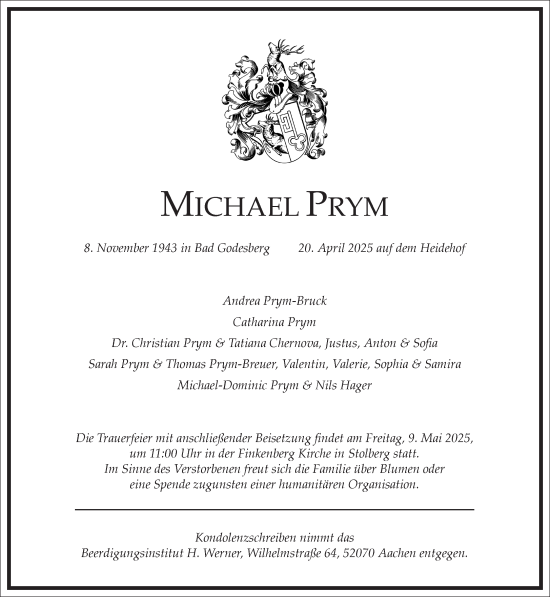 Traueranzeige von Michael Prym von Frankfurter Allgemeine Zeitung