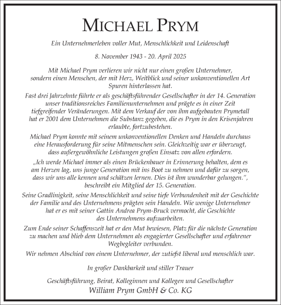 Traueranzeige von Michael Prym von Frankfurter Allgemeine Zeitung