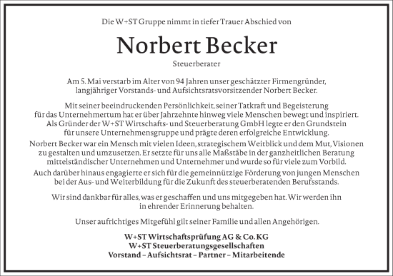 Traueranzeige von Norbert Becker von Frankfurter Allgemeine Zeitung