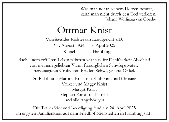 Traueranzeige von Ottmar Knist von Frankfurter Allgemeine Zeitung