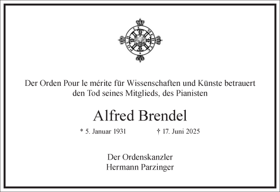 Traueranzeige von Alfred Brendel von Frankfurter Allgemeine Zeitung