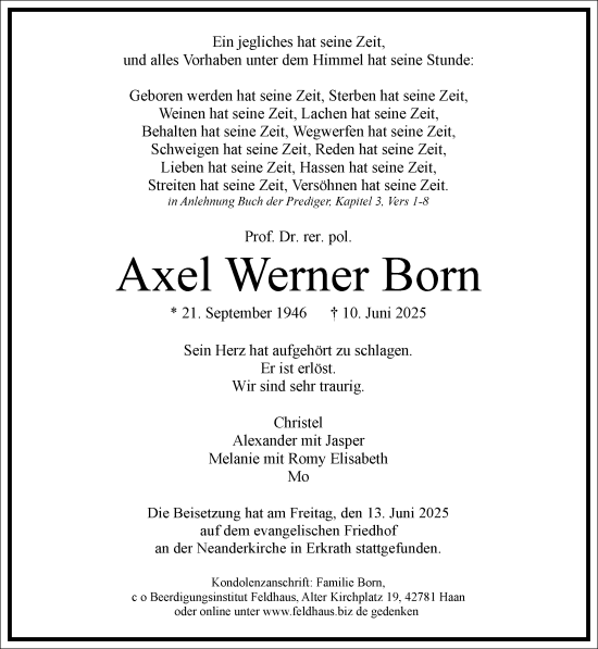 Traueranzeige von Axel Werner Born von Frankfurter Allgemeine Zeitung