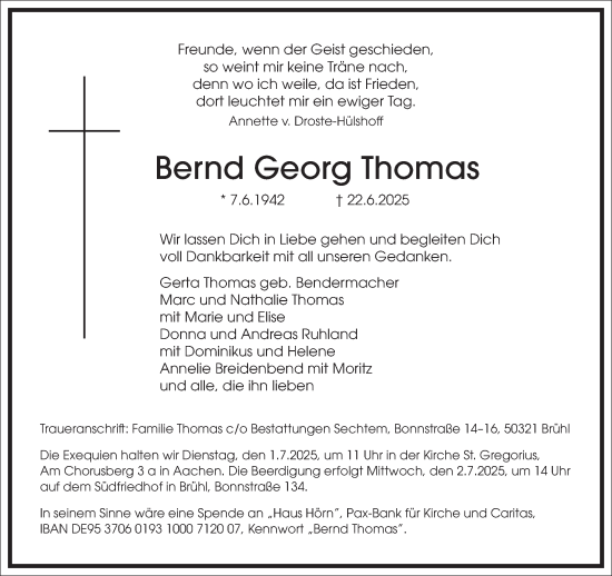 Traueranzeige von Bernd Georg Thomas von Frankfurter Allgemeine Zeitung