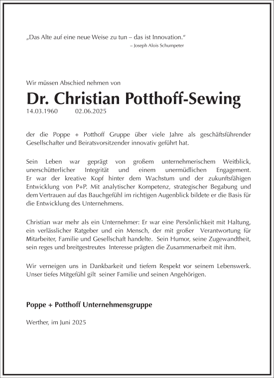 Traueranzeige von Christian Potthoff-Sewing von Frankfurter Allgemeine Zeitung