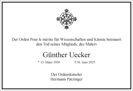 Traueranzeige von Günther Uecker von Frankfurter Allgemeine Zeitung