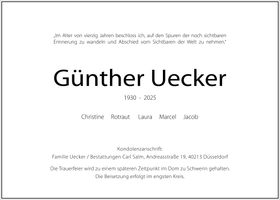 Traueranzeige von Günther Uecker von Frankfurter Allgemeine Zeitung