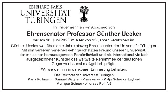 Traueranzeige von Günther Uecker von Frankfurter Allgemeine Zeitung