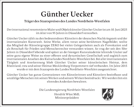 Traueranzeige von Günther Uecker von Frankfurter Allgemeine Zeitung
