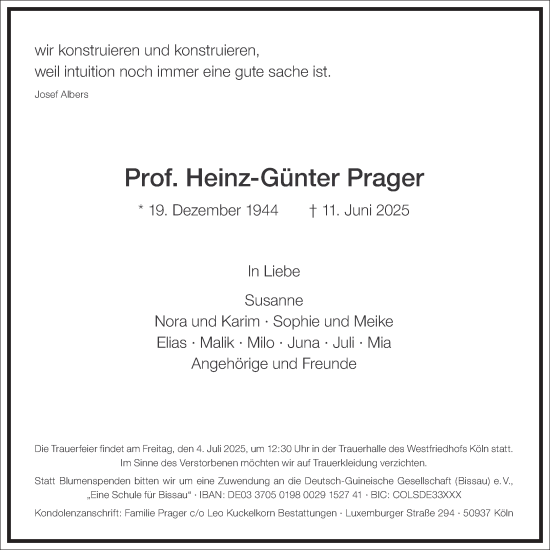 Traueranzeige von Heinz-Günter Prager von Frankfurter Allgemeine Zeitung