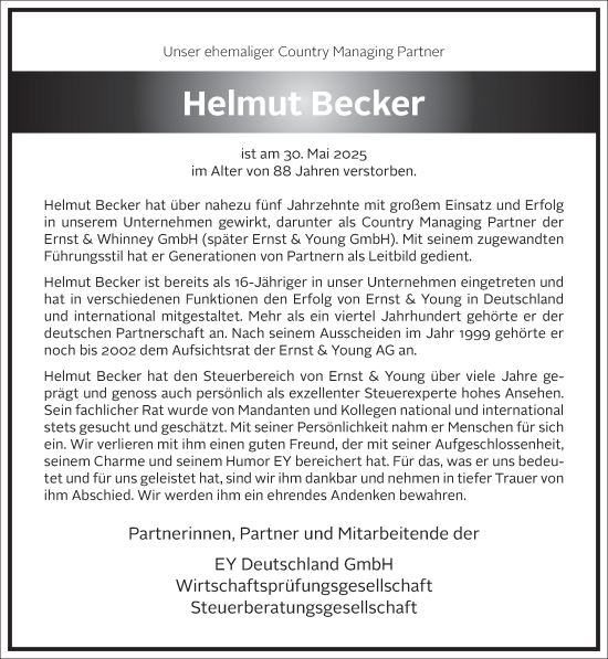Traueranzeige von Helmut Becker von Frankfurter Allgemeine Zeitung