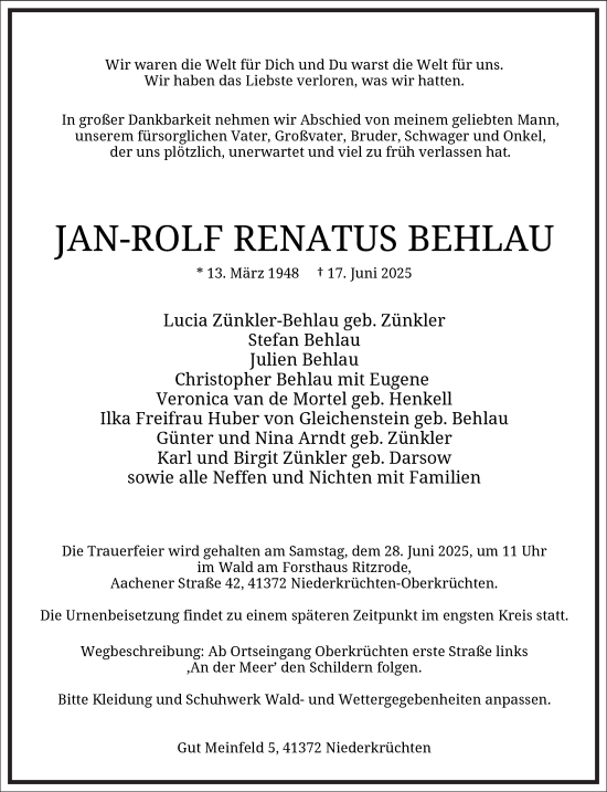 Traueranzeige von Jan-Rolf Renatus Behlau von Frankfurter Allgemeine Zeitung