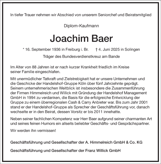 Traueranzeige von Joachim Baer von Frankfurter Allgemeine Zeitung