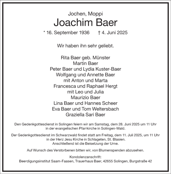 Traueranzeige von Joachim Baer von Frankfurter Allgemeine Zeitung