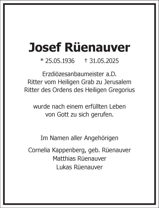 Traueranzeige von Josef Rüenauver von Frankfurter Allgemeine Zeitung