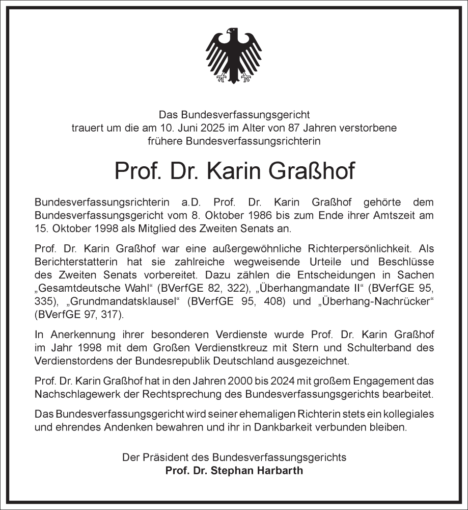  Traueranzeige für Karin Graßhof vom 21.06.2025 aus Frankfurter Allgemeine Zeitung