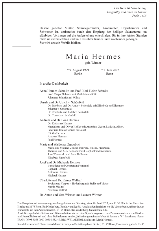 Traueranzeige von Maria Hermes von Frankfurter Allgemeine Zeitung