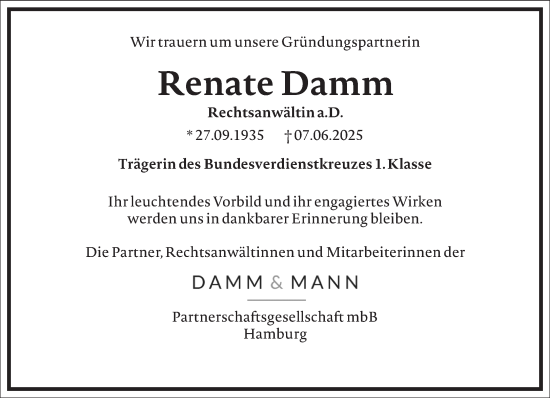 Traueranzeige von Renate Damm von Frankfurter Allgemeine Zeitung