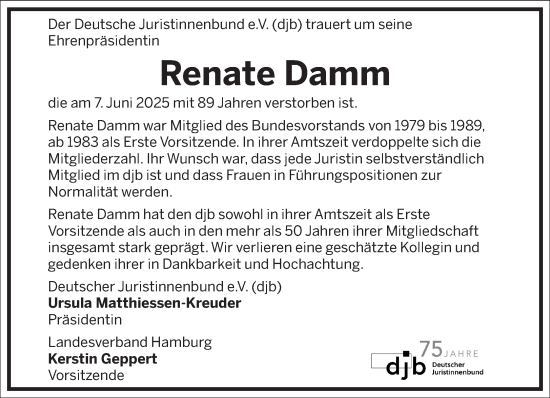 Traueranzeige von Renate Damm von Frankfurter Allgemeine Zeitung