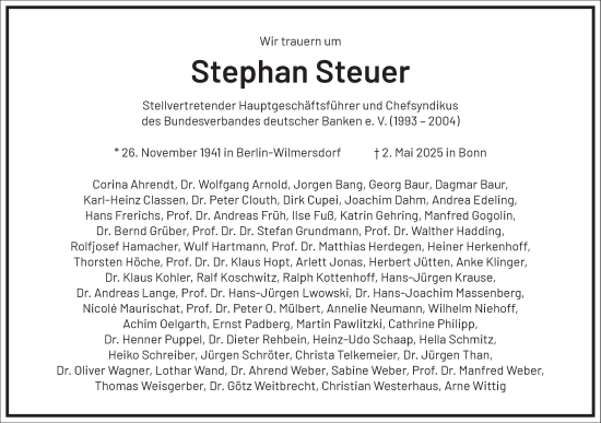 Traueranzeige von Stephan Steuer von Frankfurter Allgemeine Zeitung