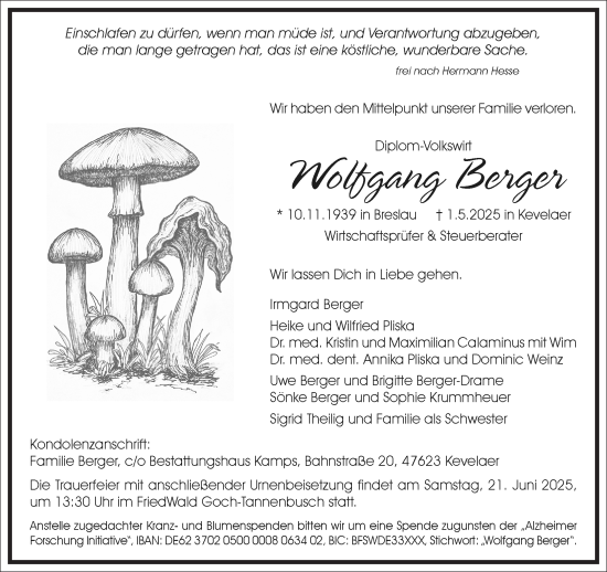 Traueranzeige von Wolfgang Berger von Frankfurter Allgemeine Zeitung