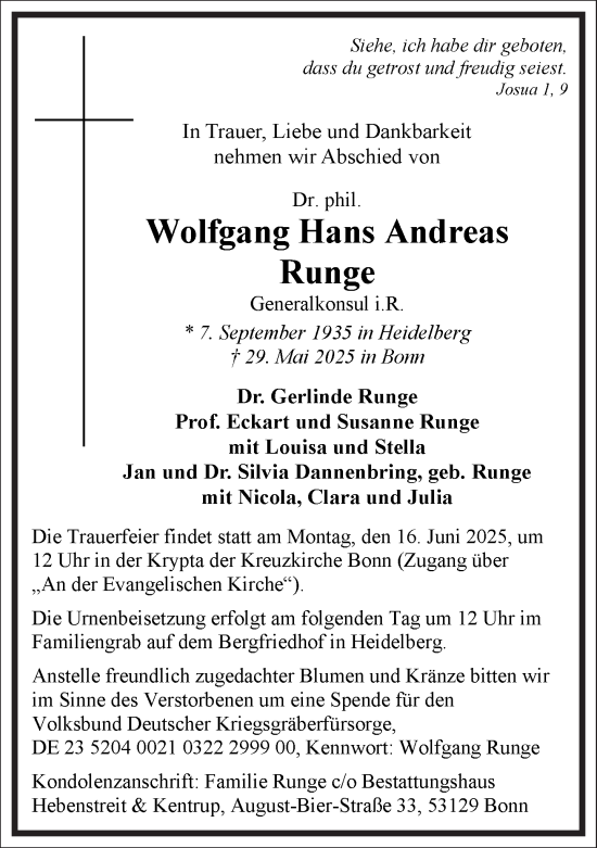 Traueranzeige von Wolfgang Hans Andreas Runge von Frankfurter Allgemeine Zeitung