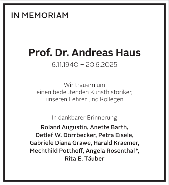 Traueranzeige von Andreas Haus von Frankfurter Allgemeine Zeitung