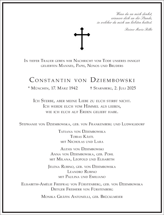 Traueranzeige von Constantin von Dziembowski von Frankfurter Allgemeine Zeitung