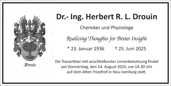 Traueranzeige von Herbert Drouin von Frankfurter Allgemeine Zeitung